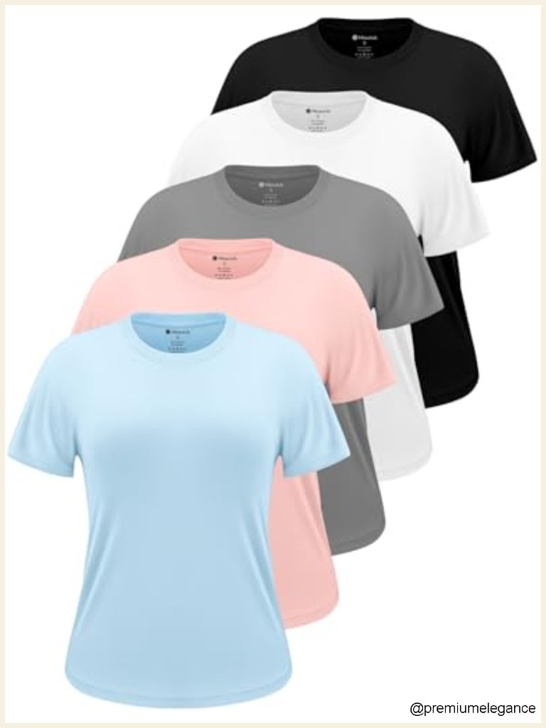 5 Pack Upf 50+ Dri Fit Crew Neck Workout Tops Short Sleeve Athletic T-Shirts